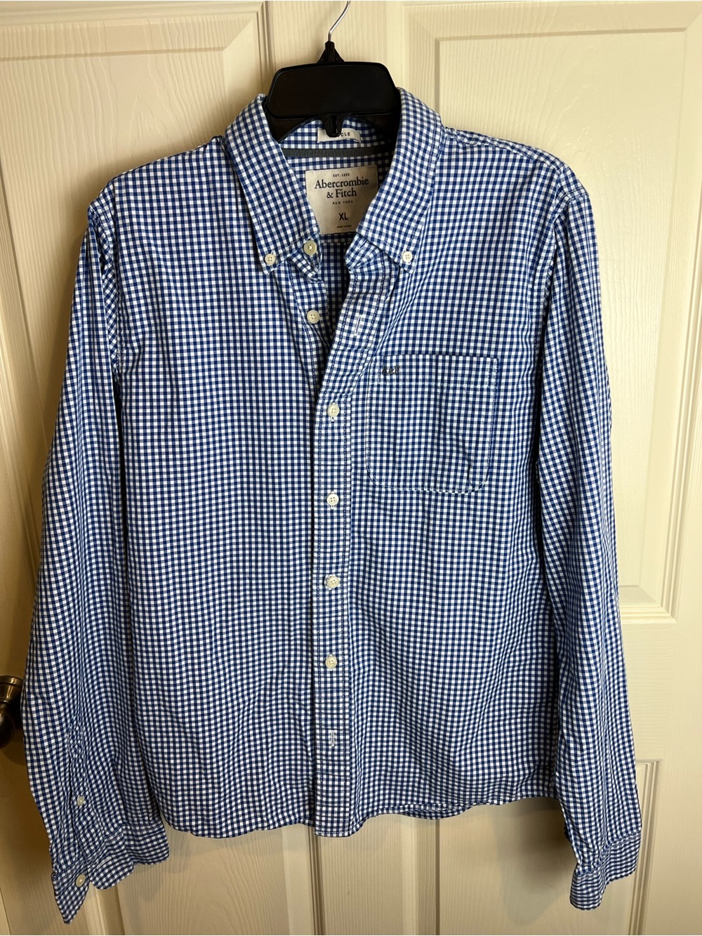 Abercrombie & Fitch Men's Blue Gingham Button-Down Shirt large